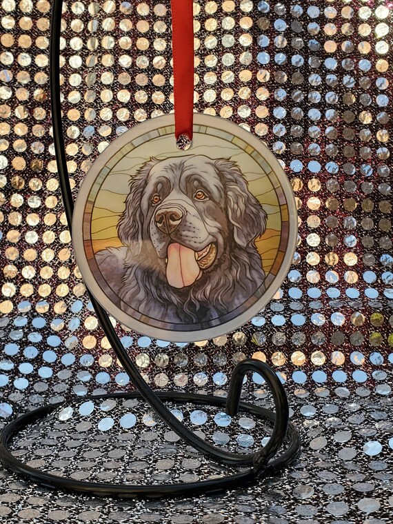 Newfoundland Dog Christmas Ornament: Stained Glass Suncatcher