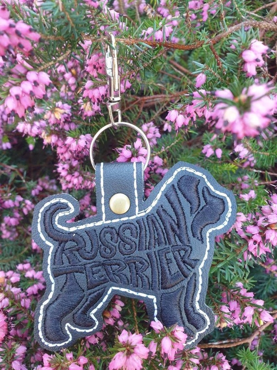 Russian Terrier embroidered keyring ,key fob, key chain, embroidered keyring, Russian black keyring, Russian terrier gift