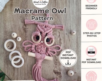 Macrame Owl PDF Pattern, Step-By-Step Beginner Friendly Tutorial, DIY Owl Wall Hanging, Instant Download