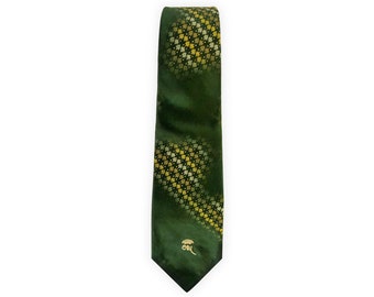 Vintage Countess Mara Green Patterned Tie (Tipped Tie | Straight Stitch | Interlined | 54" L) Free Domestic Shipping
