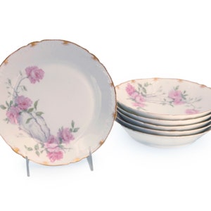 Haviland Limoges Baltimore Rose Schleiger 1151 Coupe Soup Bowls (Set of 6 | Gold Trim | Embossed Edge | France) Free Domestic Shipping