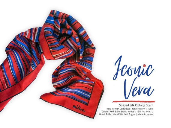 Vintage Vera Striped Silk Oblong Scarf (45" L | N… - image 2