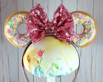 Minnie Mouse Donut Ears Headband Pink Sequin Bow & Lavender Headband