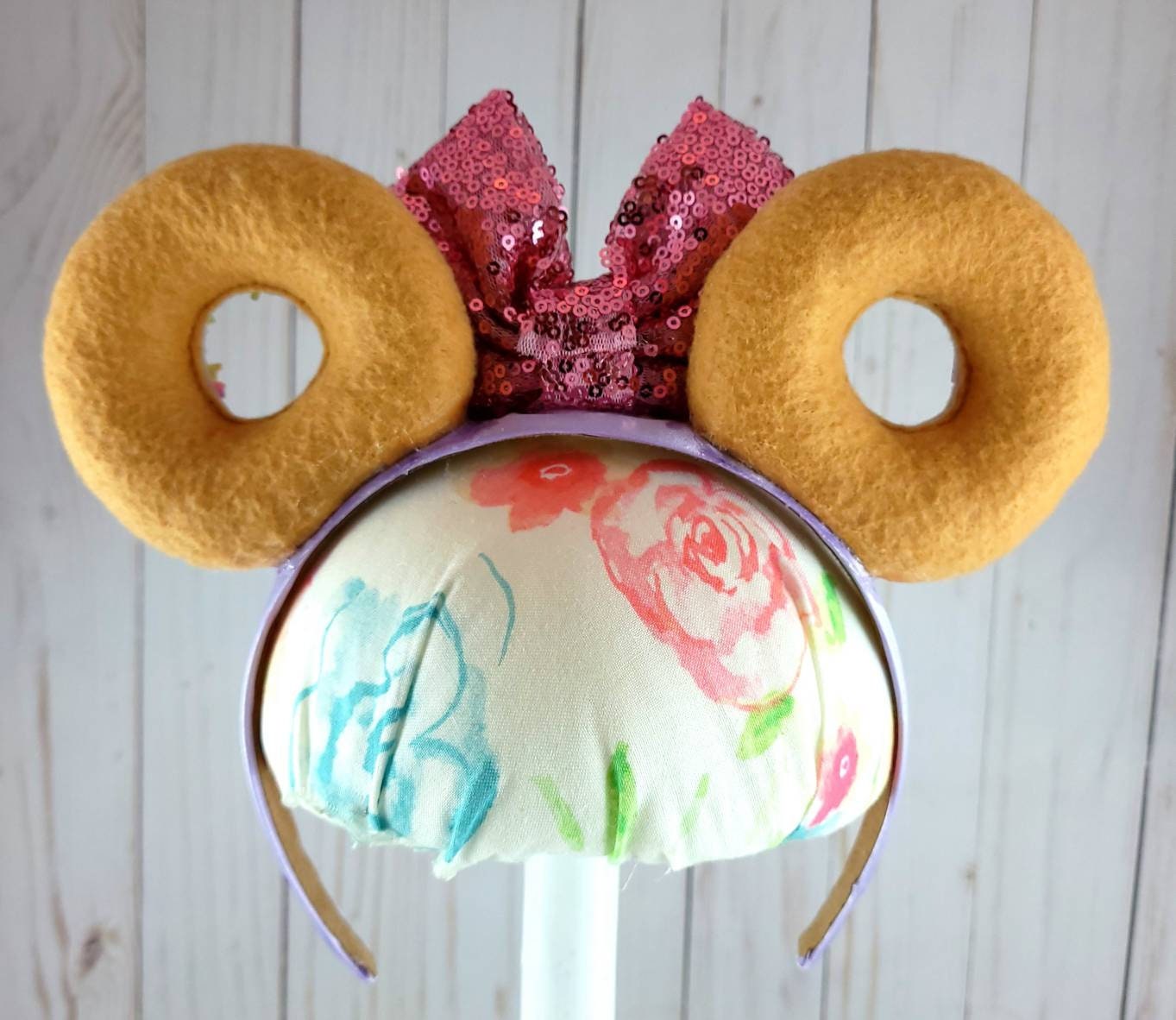 Minnie Mouse Donut Ears Headband Pink Sequin Bow & Lavender 