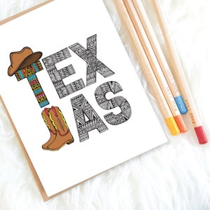 Coloring Page Download - Printable Art Download - Texas Art Print - PDF Instant Download - Cowboy Wall Art - Tribal Art - Drawing