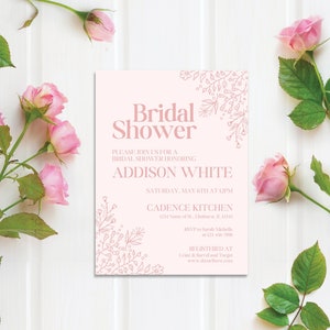 Pink Bridal Invitation - Floral Bridal Shower - Elegant Bridal Shower Invitation Template - Minimal Bridal Shower Invitation - Modern Invite