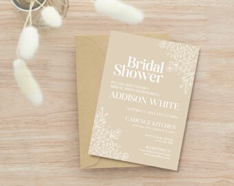 Cream Bridal Shower Invite - Elegant Bridal Shower Invitation Template - Minimal Bridal Shower Invitation - Modern Bridal Shower Invitation