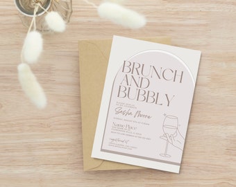 Brunch and Bubbly - Brunch Bridal Shower Invitation - Fun Bridal Shower Template - Champagne Toast - Beige Bridal Shower Invitation