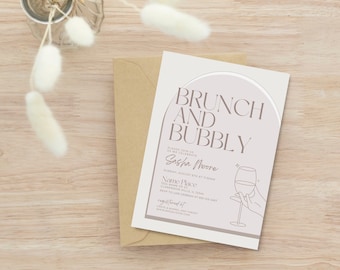 Brunch en Bubbly - Brunch Bruids Douche Uitnodiging - Leuke Bruids Douche Sjabloon - Champagne Toast - Beige Bruids Douche Uitnodiging
