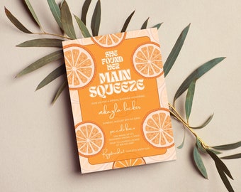 She Found Her Main Squeeze Bridal Shower Invitation - Editable Orange Bridal Shower Invitation Template - Summery Shower Invitation - Canva