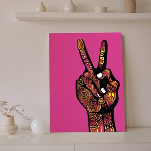 Hipster Canvas Art - Peace Sign Wall Art - Home Decor - Pink Canvas - Typography Art - Drawing - Markers