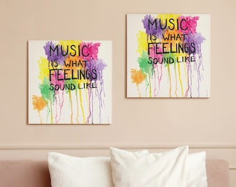 Quote Canvas Art - Colorful Canvas - Quote Wall Art - Home Decor - Drawing - Watercolor - Music Is What Feelings Sound Like