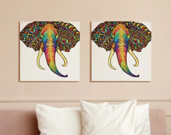 Animal Canvas Art - Elephant Wall Art - Home Decor - Tribal Art - Drawing - Markers