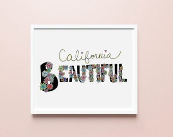 Printable Art Download - Quote Art Print - PDF Printable Art - Instant Download - California Beautiful - Drawing - Typography Wall Art