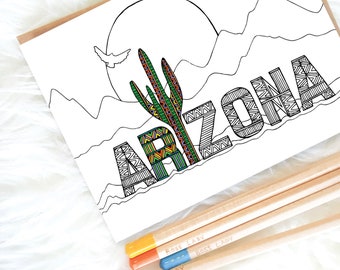 Coloring Page Download - Printable Art Download - Arizona Art Print - PDF Instant Download - Arizona Desert Wall Art - Tribal Art - Drawing