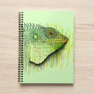 Iguana Notebook - Animal Notebook - 80 Page Spiral Notebook - Spiral Journal - Lizard - Green Notebook - Drawing - Watercolor - Markers