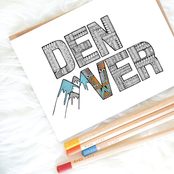 Coloring Page Download - Printable Art Download - Denver Art Print - PDF Instant Download - Colorado Wall Art - Tribal Art - Drawing