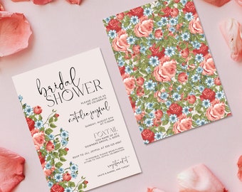 Floral Bridal Shower Invite - Cream Bridal Shower Invitation - Colorful Bridal Shower Invitation Template - Canva Invitation Template