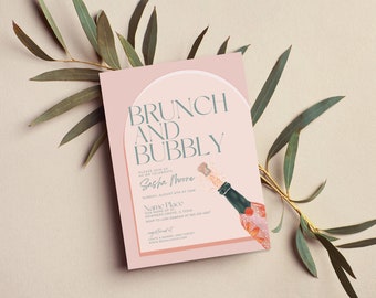 Brunch and Bubbly Invitation - Brunch Shower Invite - Fun Bridal Shower Template - Pink Bridal Shower Invite - Elegant Bridal Shower Invite