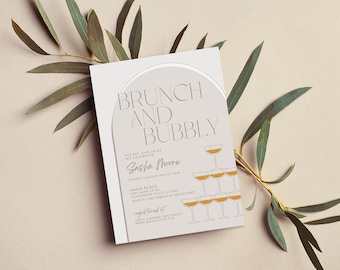 Brunch and Bubbly - Cream Bridal Shower Invitation - Elegant Bridal Shower Invite - Champagne Tower - Modern Bridal Shower Invitation