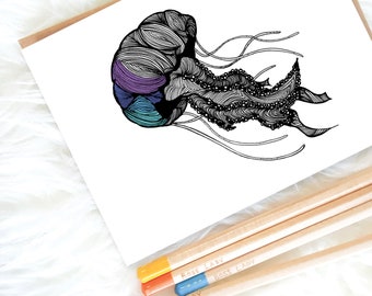 Coloring Page Download - Printable Art Download - Jellyfish Art Print - PDF Instant Download - Drawing - Wall Art - Home Decor
