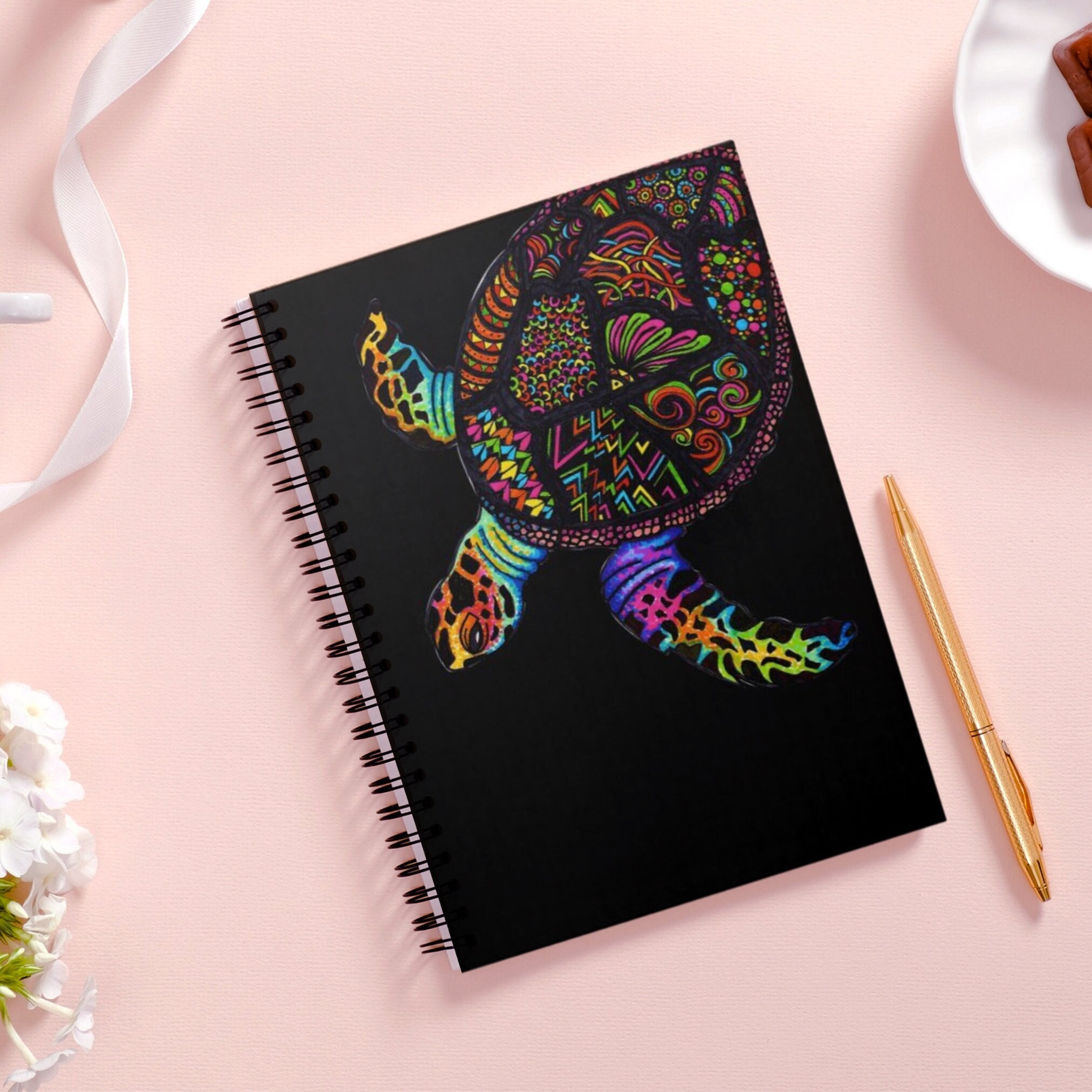 Turtle With Notebook Turtle Notebook - Animal Notebook - 80 Page Spiral Notebook - Spiral ...