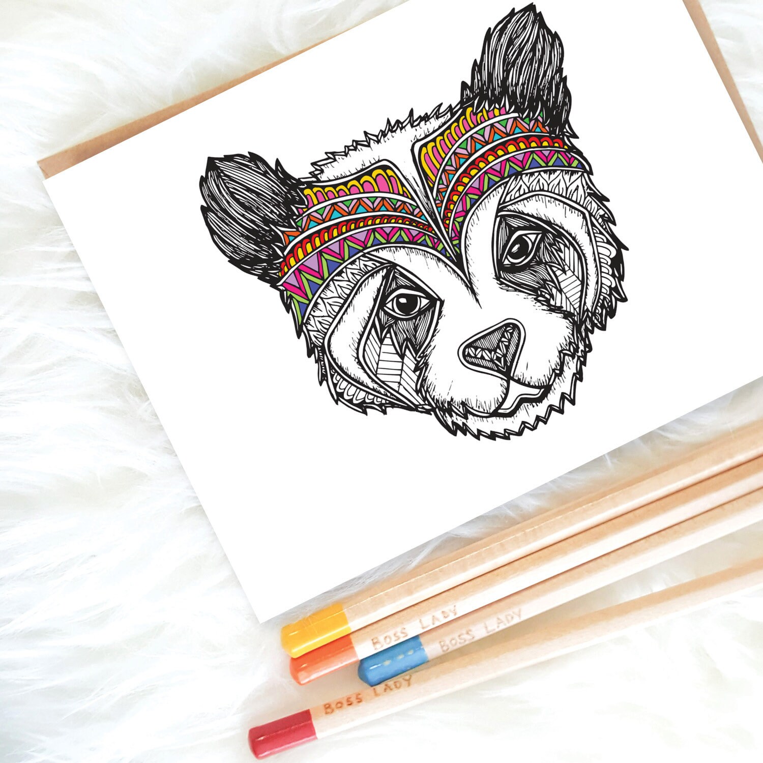 Coloring Page Download - Printable Art Download - Panda Bear Art Print - PDF Instant Download - Drawing - Tribal Art - Animal Wall Art