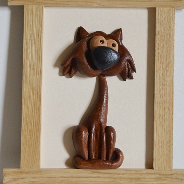 wood art sculpture, wood painting, bark of black poplar, pine, wood carving, decor for home, gift on a special occasion, Funny animal decor.