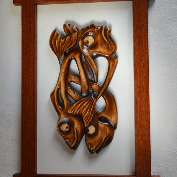 Fisch Skulptur Holz Wohnkultur Geschenk Idee Skulptur Handarbeit einzigartige Geschenk Fisch Kunst Geschenk Eiche Holz gerahmte Wandkunst