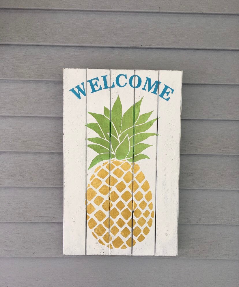 Pineapple Home Sign rustic white wash tropical porch Etsy