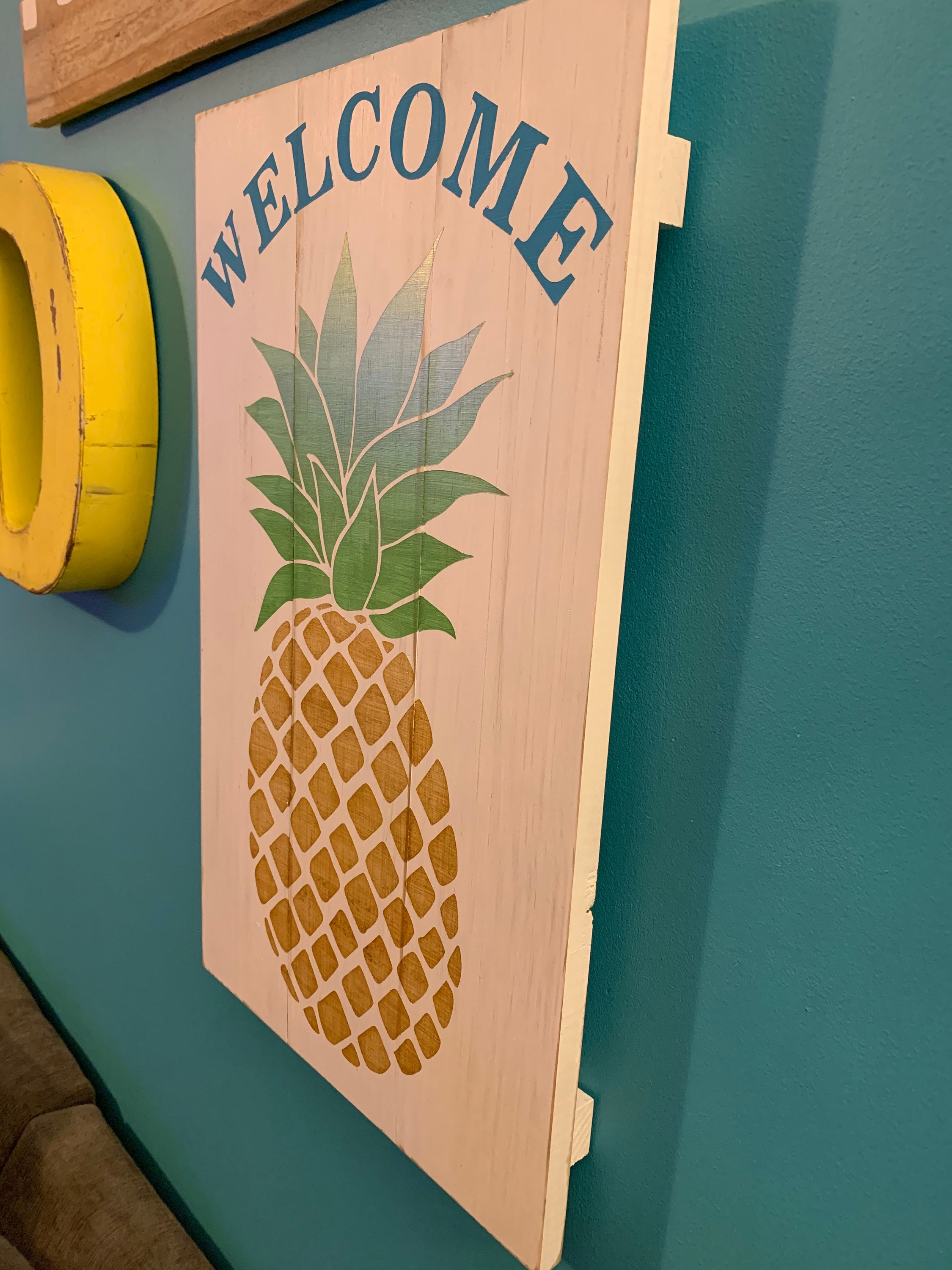 Pineapple Sign rustic gray porch sign Etsy