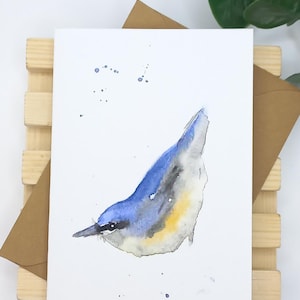 Carte de Vœux Aquarelle | 2 Formats Disponibles | Sitelle | Illustration Oiseau