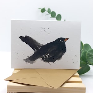 Carte de Vœux Aquarelle | Merle Noir | Illustration Oiseau