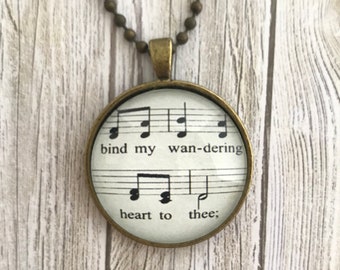 Bind My Wandering Heart To Thee Music Notes Come Thou Fount Hymn Necklace Hymn Pendant Bible Verse Christian Jewelry Gift