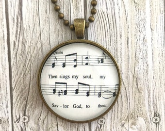 Then Sings My Soul My Savior God to Thee How Great Thou Art Hymn Necklace Hymn Pendant Bible Verse Christian Jewelry Gift Music Notes