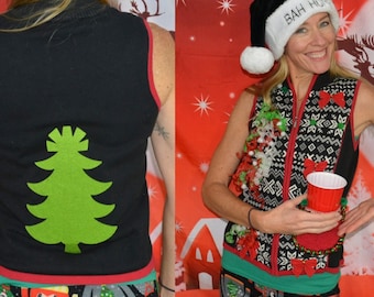 Small, Ugly Christmas sweater, Women, liquor, flask holder, Party Sweater vest, alcohol, ugly xmas sweater, one of a kind, party pocket