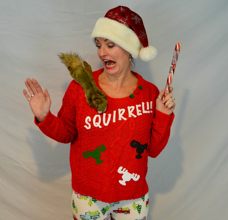 Multi size, Squirrel, Ugly Christmas sweater, Women, National Lampoons Christmas Vacation inspired, Party Sweater, cute, jumper image 1