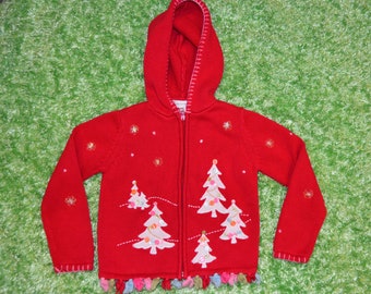 6x kids, Ugly Christmas Sweater, vintage, pre-worn, ugly sweater party, girls, hoodie, hooded