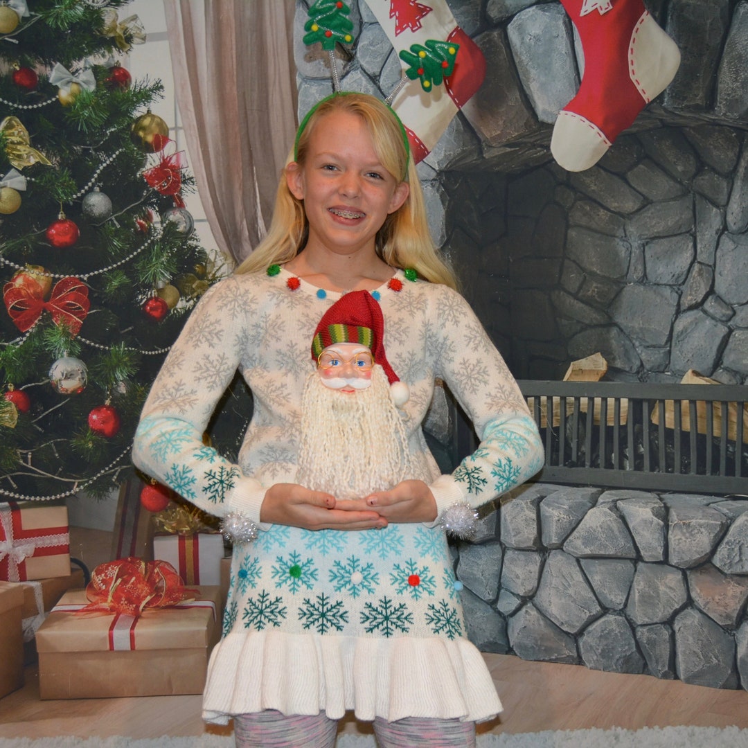 Girls 10, Ugly Christmas Sweater Dress, One of a Kind, Xmas