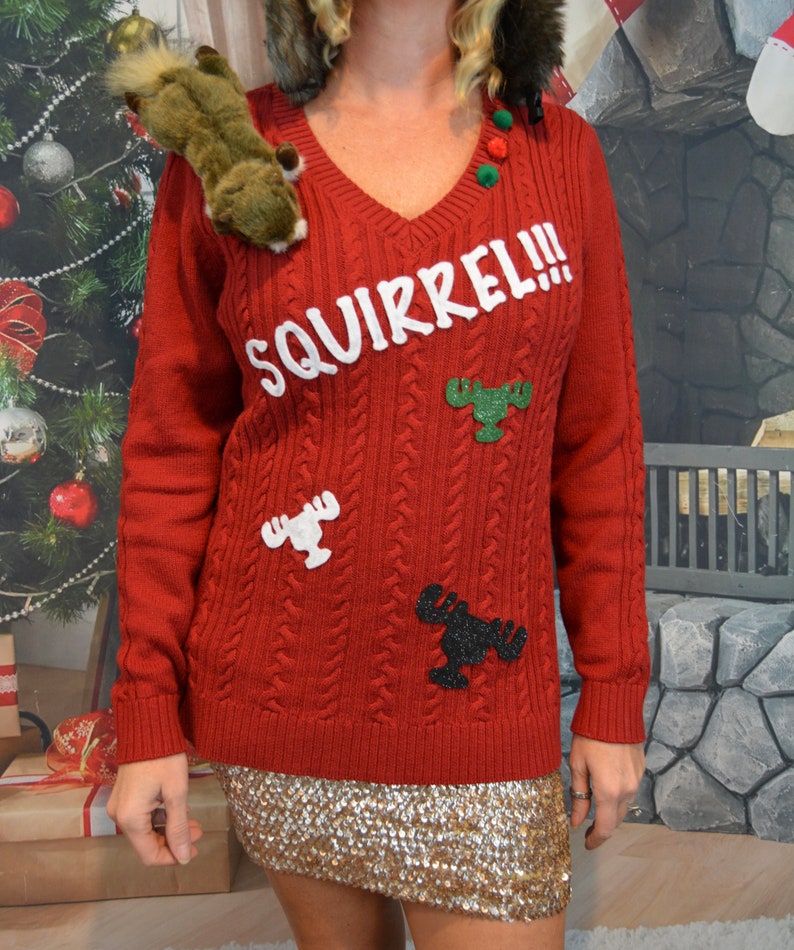Multi size, Squirrel, Ugly Christmas sweater, Women, National Lampoons Christmas Vacation inspired, Party Sweater, cute, jumper image 3