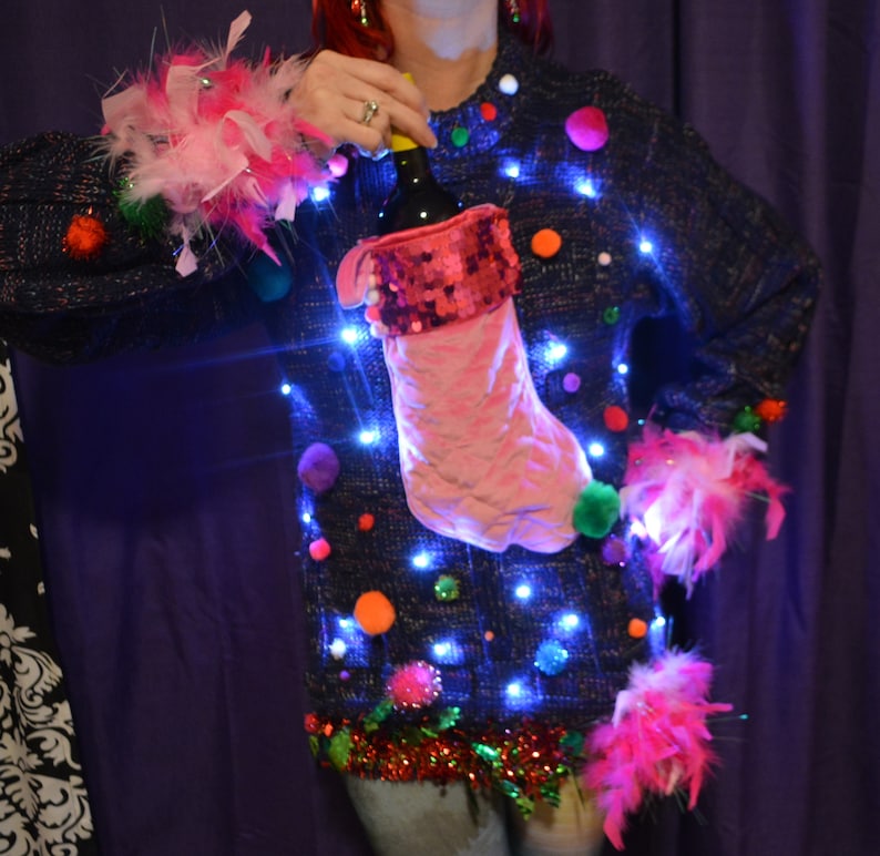 Medium Ugly Christmas Sweater Wine holder stocking Party Etsy