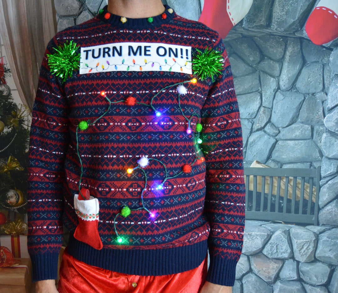 Hombres, suéter feo de Navidad, enciéndeme, suéter de fiesta