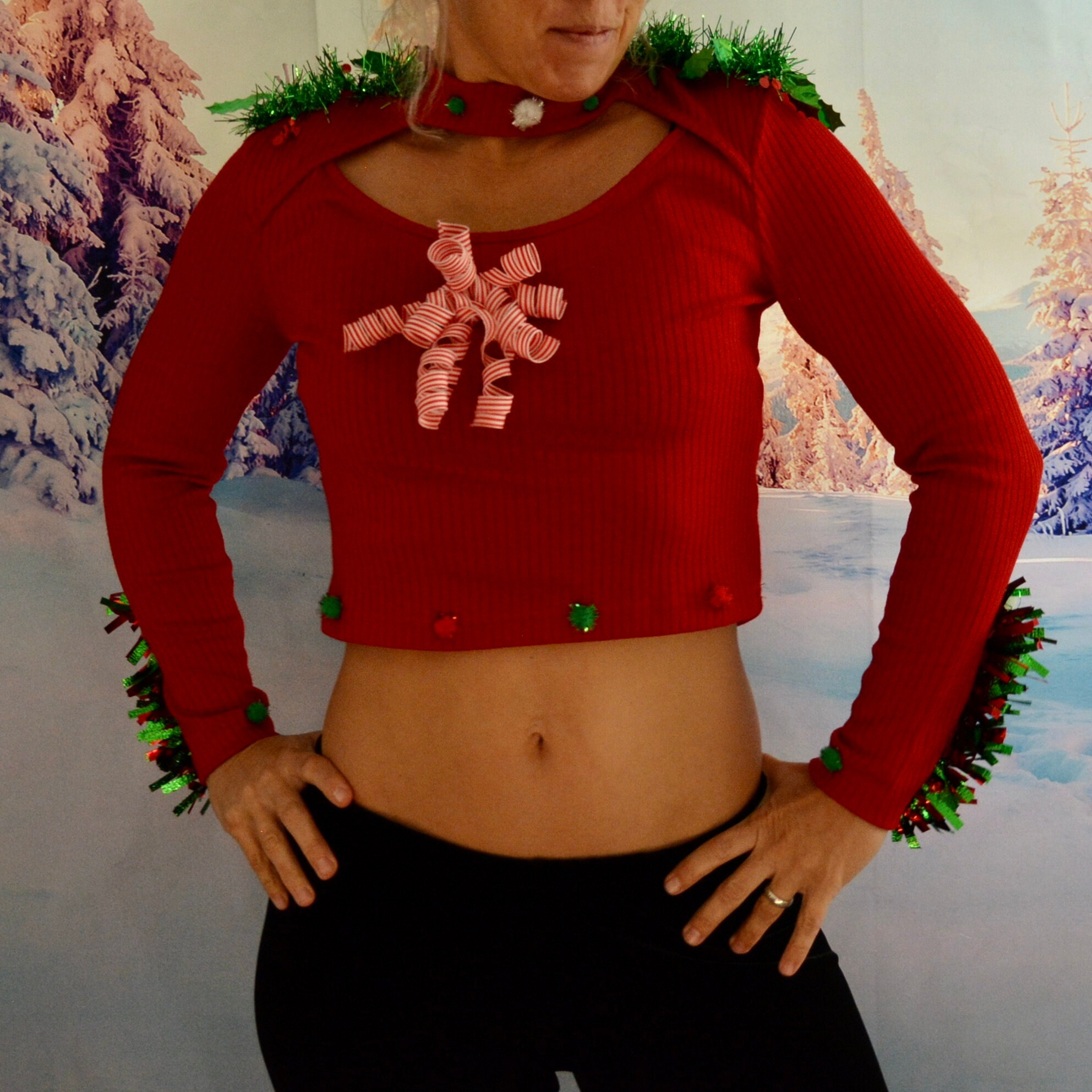 crop top ugly christmas sweater