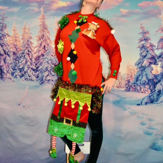 Medium Ugly Christmas Sweater With Elf 