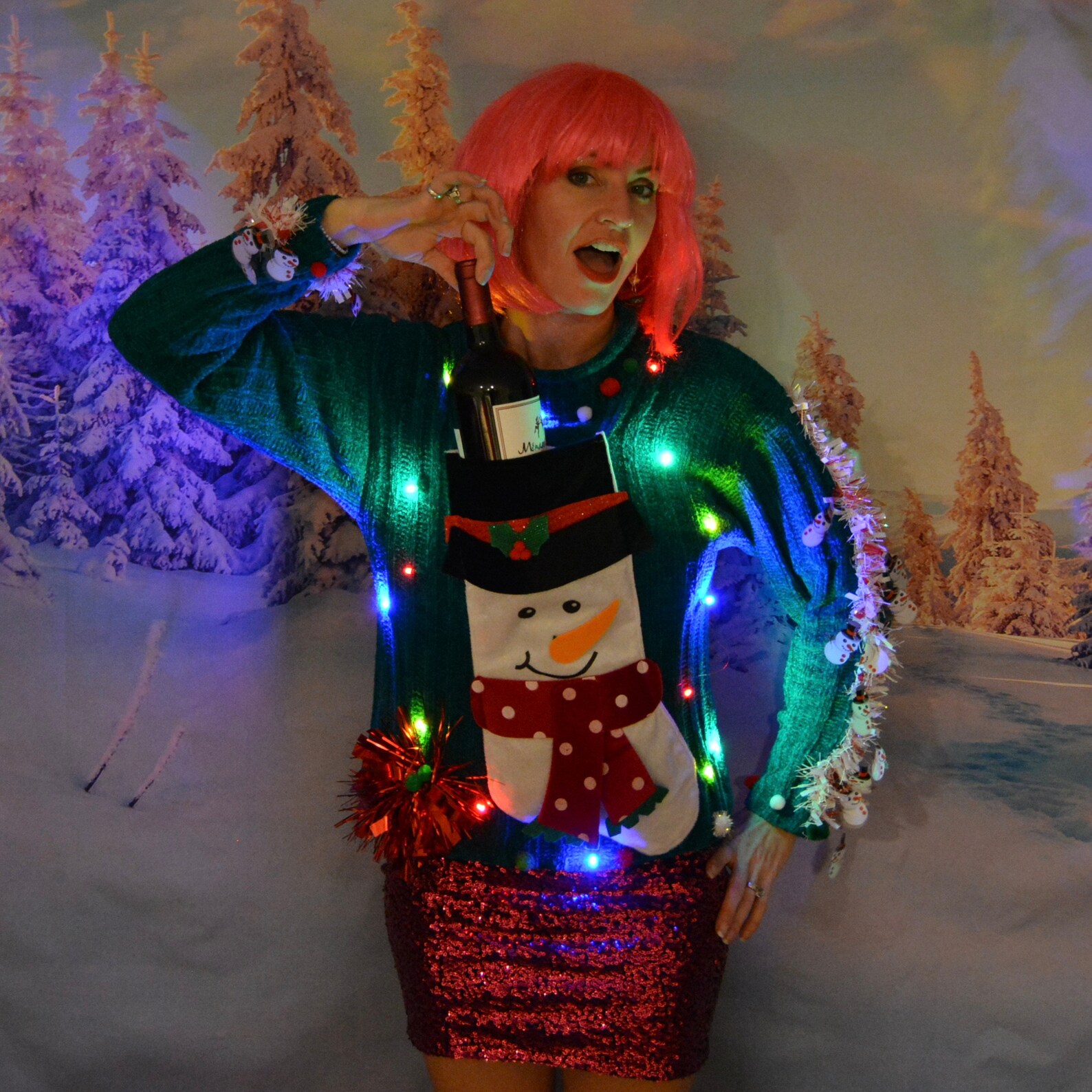 Medium Ugly Christmas Sweater Wine holder stocking Party Etsy