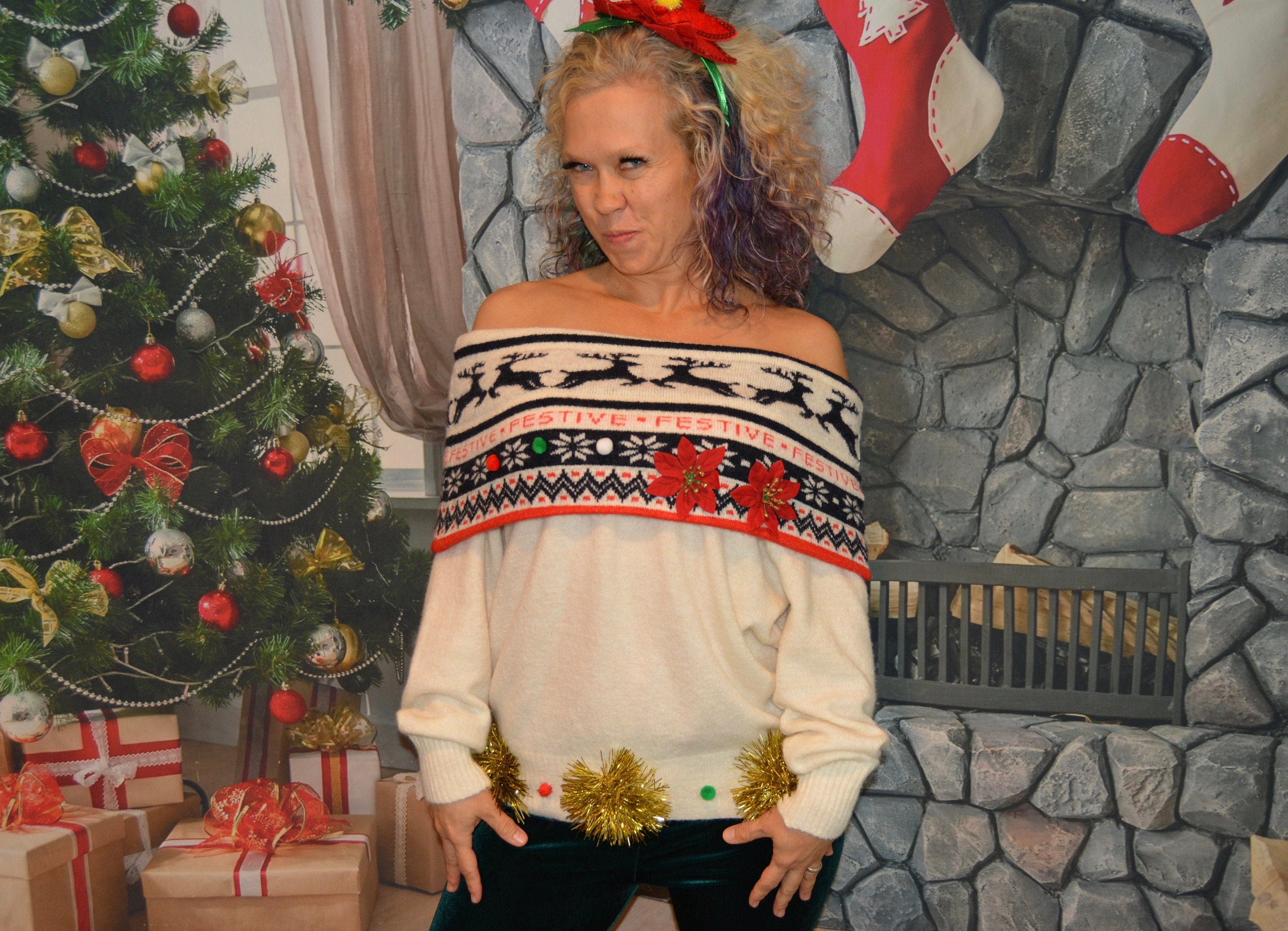 Sexy Ugly Christmas Sweater Women 