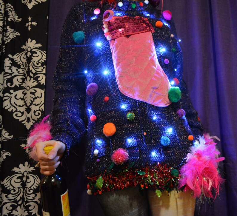 Medium Ugly Christmas Sweater Wine holder stocking Party Etsy
