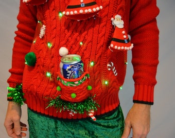 Large, Ugly Christmas Sweater, Liquor or Beer Holder, Candyman