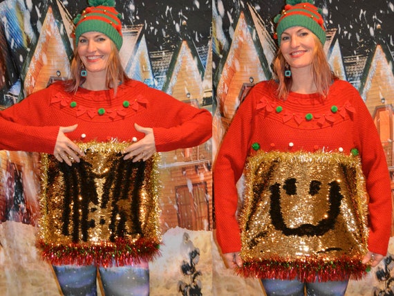 sequin changing christmas sweater