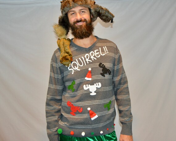 Large Ugly Christmas Sweater Squirrel 